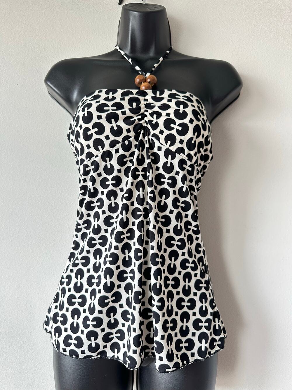 Vintage Y2K Wet Seal Halter Geometric Print Tube Top Retro Mod Going Out USA S